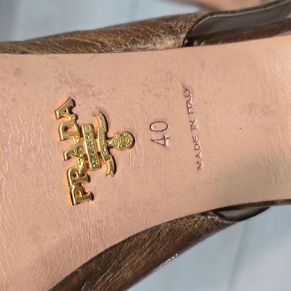 Prada Women Vintage Y2K Brown Peep-Toe Slingback Heels Shoes Sz 40/10 - Picture 11 of 13